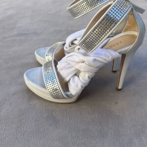 Fendi Silver and White Strappy Heels